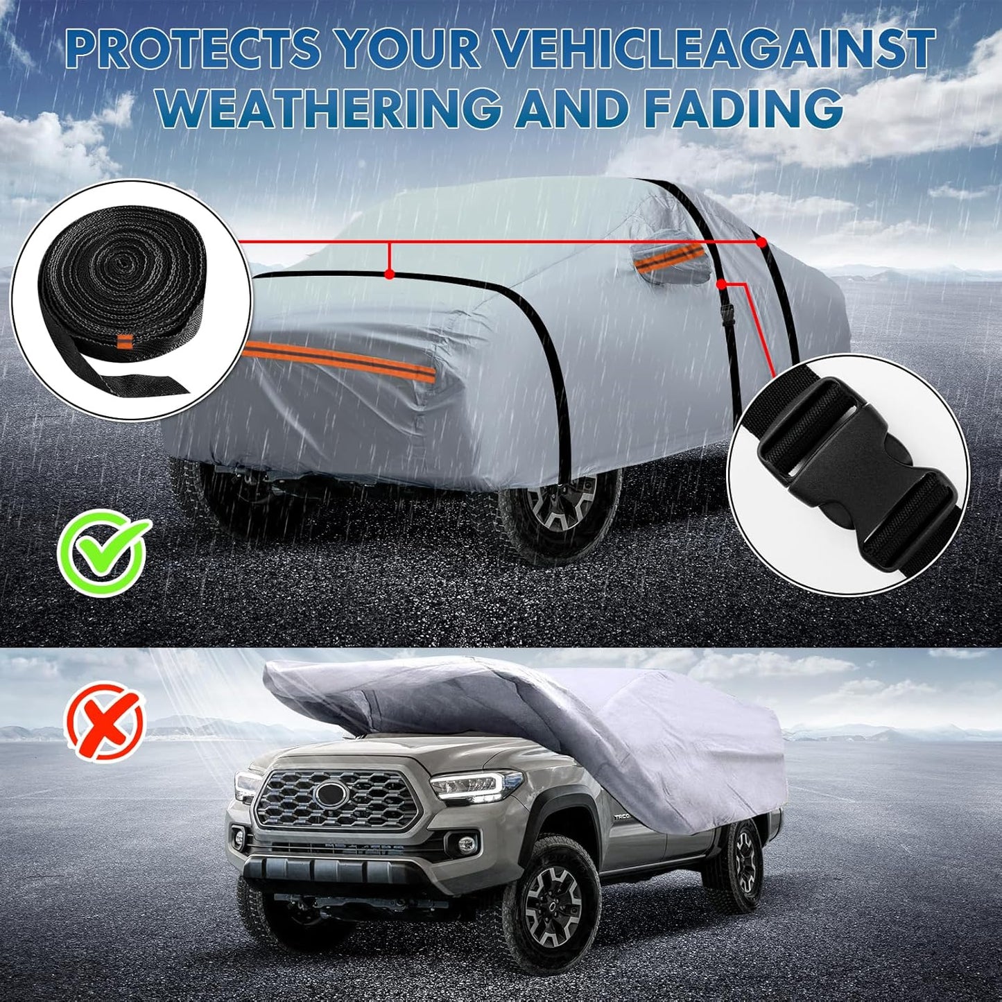 KEYOOG 6-Layer Full Car Cover is All-Weather Waterproof, Universal in All Seasons, Snow Prevention, Rainproof, Acid Rainproof, Sunscreen, Ultraviolet-Proof, Fit SUV 205"-216" Orange Reflective Strip