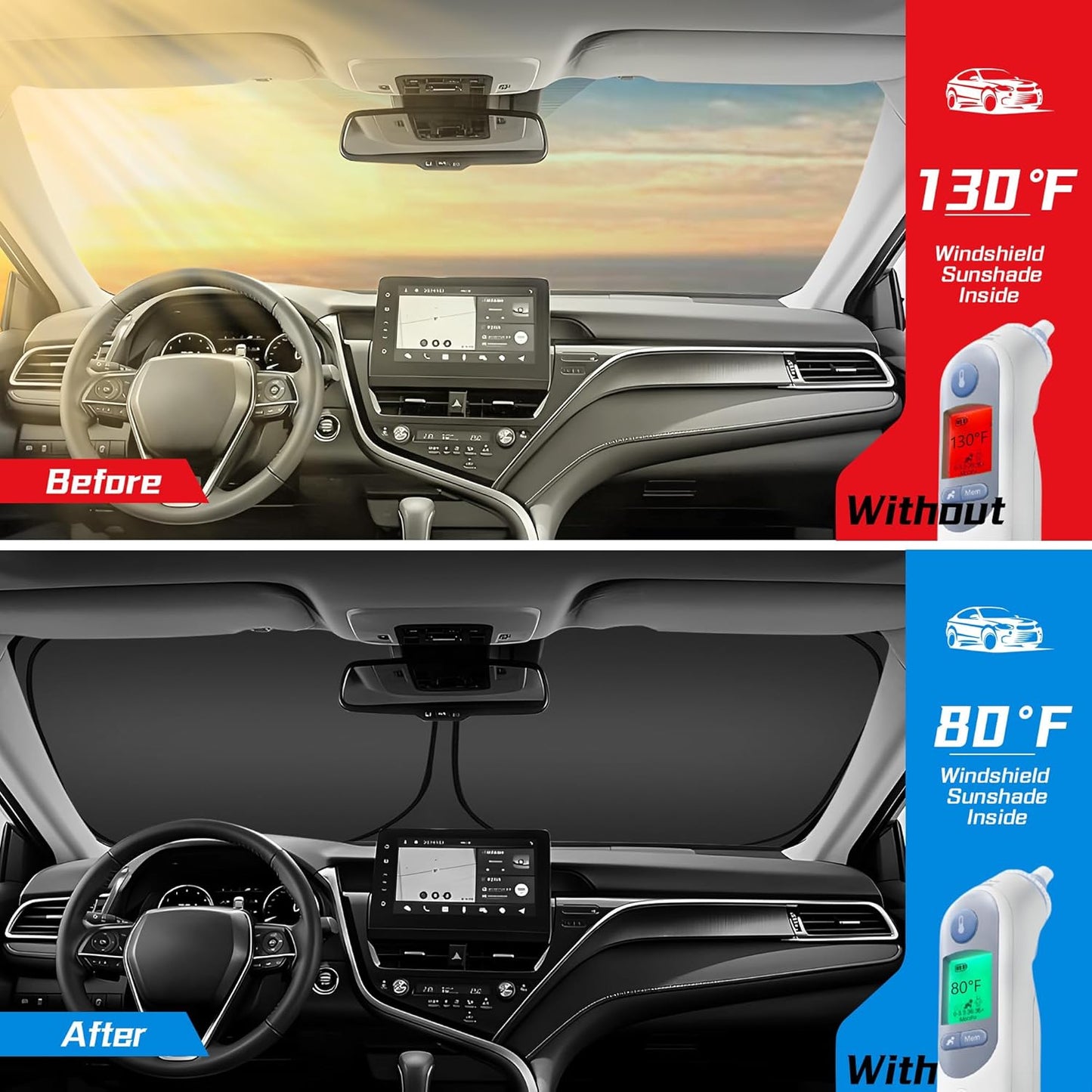 ARISMOTOR Windshield Sun Shade for Hyundai Kona 2018-2023, Custom Fit Foldable Front Window Sunshade Sun Visor Protector, Block UV Rays Keep Your Car Cooler