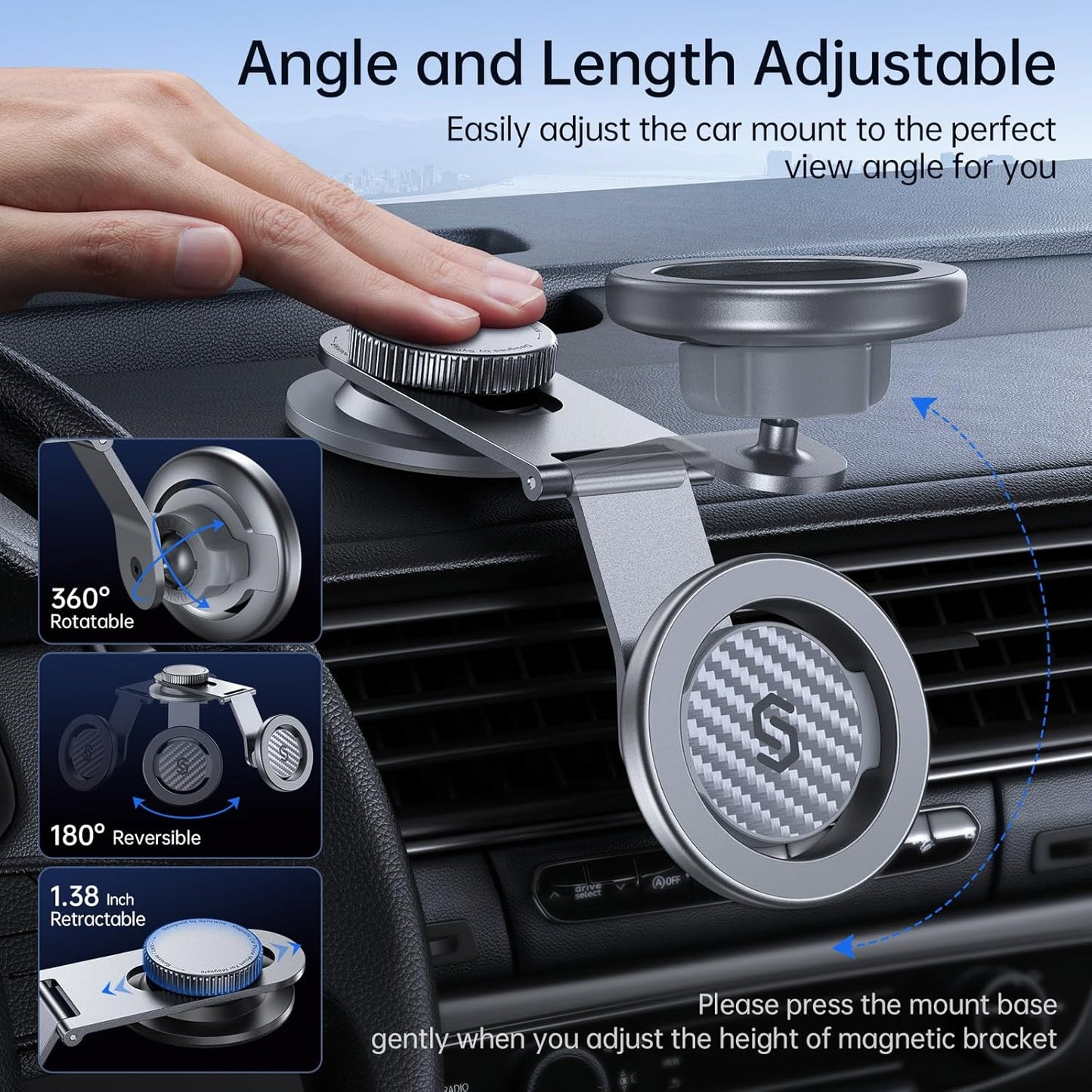 SYNCWIRE Fits MagSafe Car Mount for Universal Dashboard & Tesla Screen, Kevlar Silver Magnetic Phone Holder for Car, Super Stable Magnetic Car Phone Mount for iPhone 16 Pro Max 15 14 13 12&All Phones