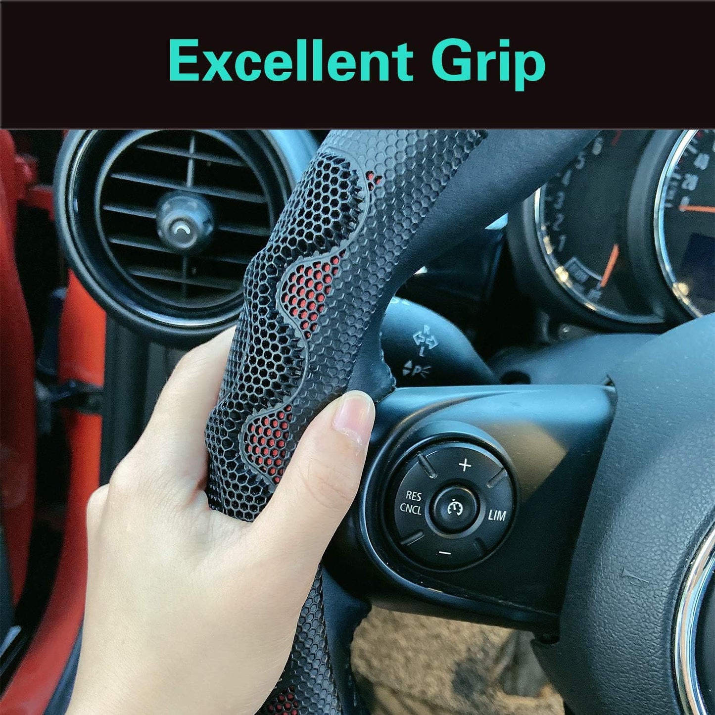 PINCTROT D Shaped 14 Inch Small Sized Steering Wheel Cover Great Grip with 3D Honeycomb Anti-Slip Design, Flat Bottom 14 Inch (Wine Red)