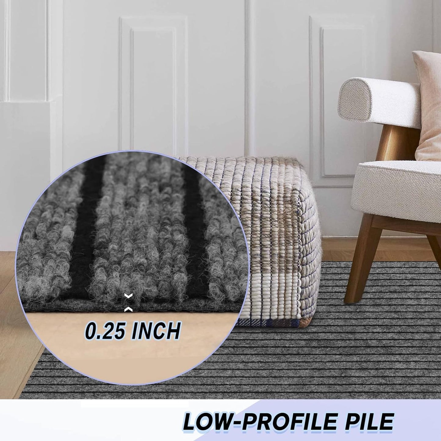 Custom Size Backed Non-Slip Area Rugs Runner, Easy Clean, Waterproof Runner Rugs for Hallway Entryway, Kitchen, Laundry, 2FT x 9FT, Gray Stripe