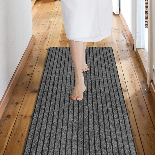 Custom Size Backed Non-Slip Area Rugs Runner, Easy Clean, Waterproof Runner Rugs for Hallway Entryway, Kitchen, Laundry, 4FT x 57FT, Gray Stripe
