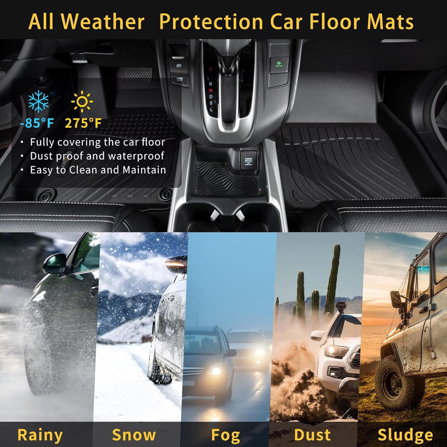GINOWY-Floor Mats for Acura TLX 2021-2024 2025 All Weather Car Floor Mats TLX 2024 Waterproof Easy to Clean TLX Floor Liners Accessories Black