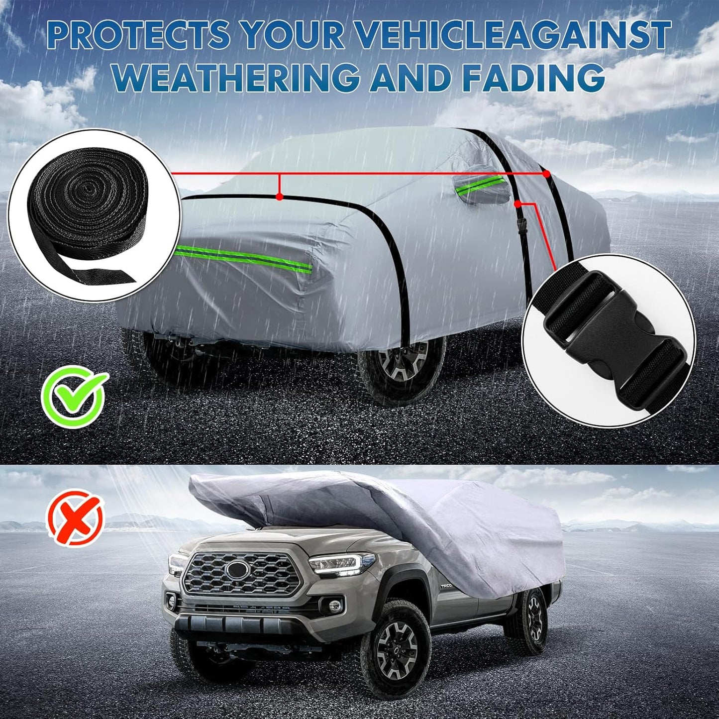 KEYOOG 6-Layer Full Car Cover is All-Weather Waterproof, Universal in All Seasons, Snow Prevention, Rainproof, Acid Rainproof, Sunscreen, Ultraviolet-Proof, Applicable to SUV and MPV (181"-190")