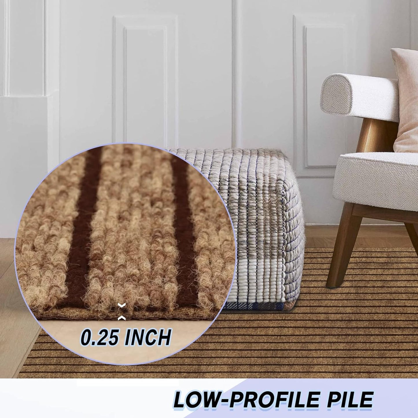 Custom Size Backed Non-Slip Area Rugs Runner, Easy Clean, Waterproof Runner Rugs for Hallway Entryway, Kitchen, Laundry, 3FT x 21FT, Brown Stripe