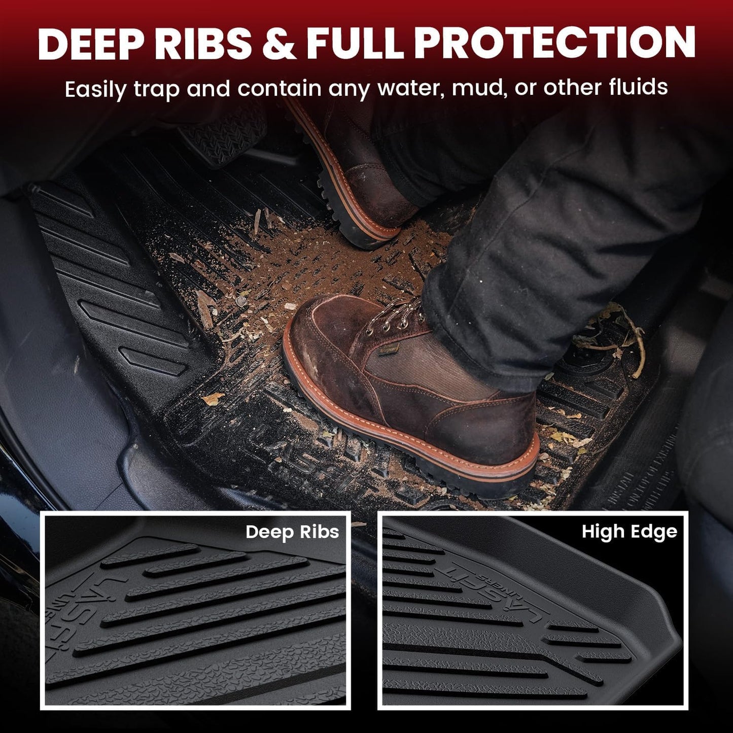 LASFIT Floor Mats & Cargo Mat for Lexus ES 2019-2025(Only Fit FWD), TPE All Weather Custom Fit 1st & 2nd Row Rubber Car Mats and Cargo Liner, Black Easy to Clean