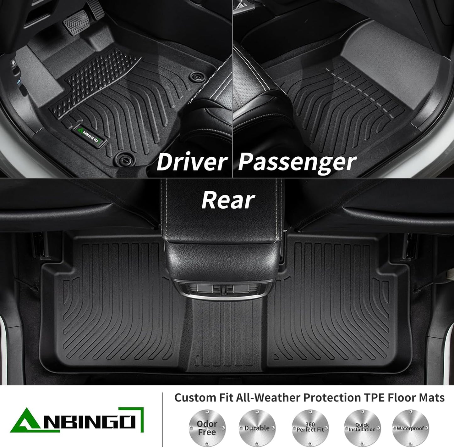 ANBINGO®-Floor Mats for Genesis GV70 2025-2022 (Not Fit Electrified GV70) TPE Fits Front& Rear Row GV70 Mats Waterproof Car GV70 All Weather Floor Mats GV70 Accessories-Black