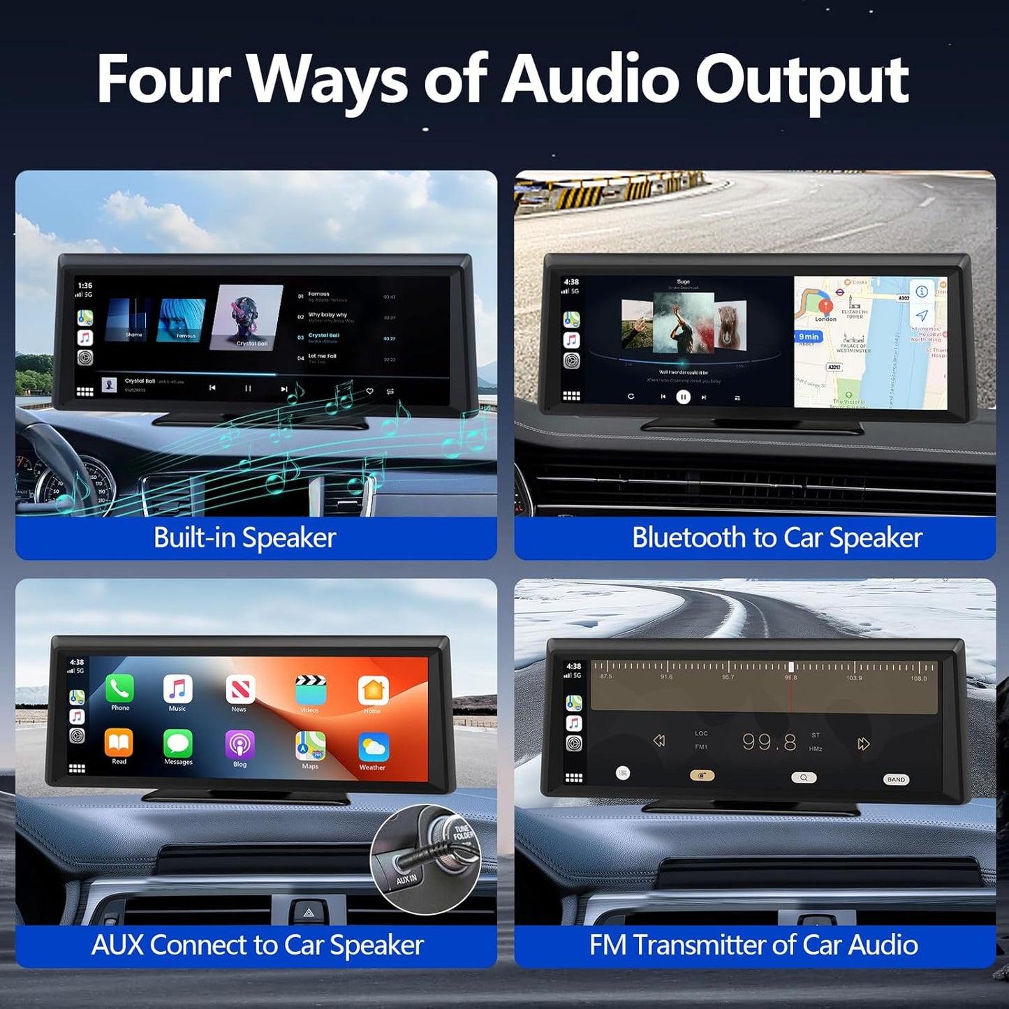 Wireless Carplay Screen for Car 2K Dash Cam, 8.1" HD Portable Car Stereo with Carplay & Android Auto, 1080P Backup Camera, Mirror Link/Bluetooth/GPS Navigation/Satellite Radio for All Vehicles