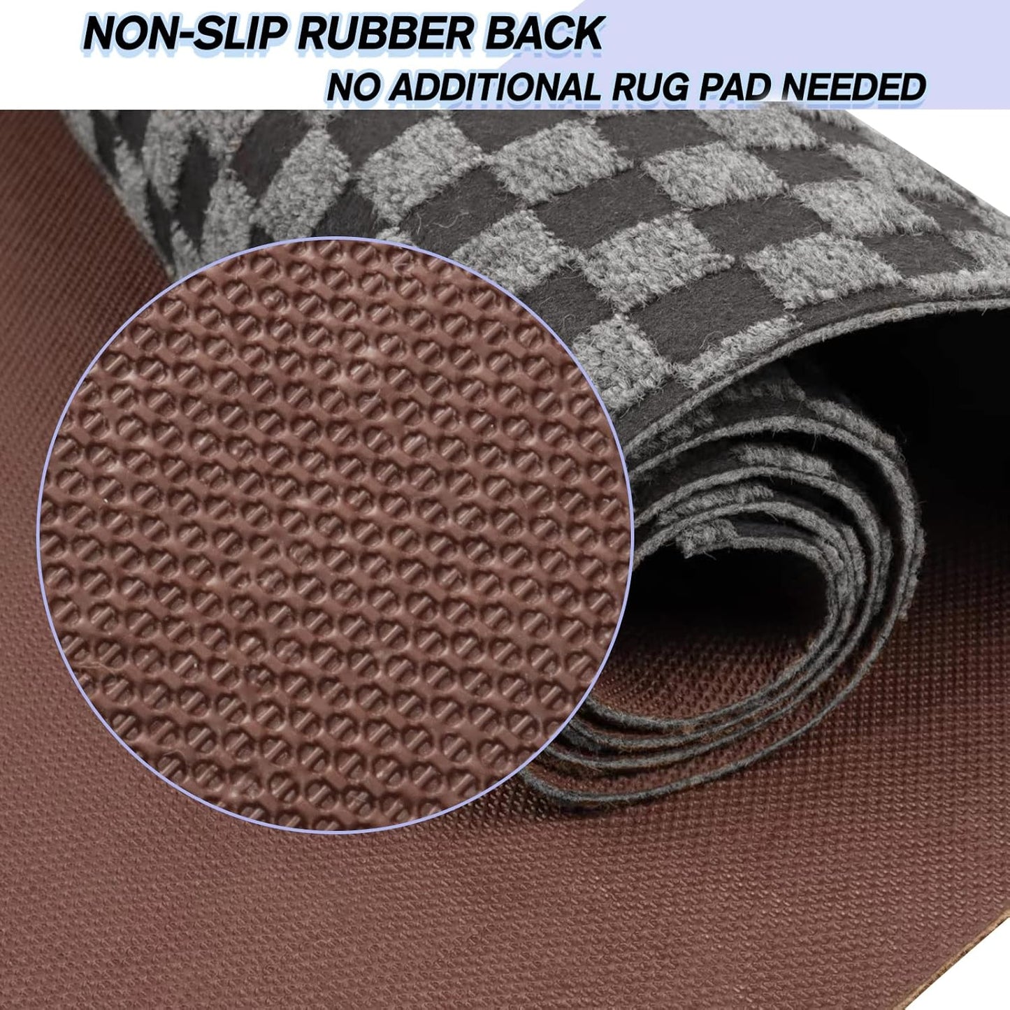 Custom Size Backed Non-Slip Area Rugs Runner, Easy Clean, Waterproof Runner Rugs for Hallway Entryway, Kitchen, Laundry, 2FT x 35FT, Gray Checkered