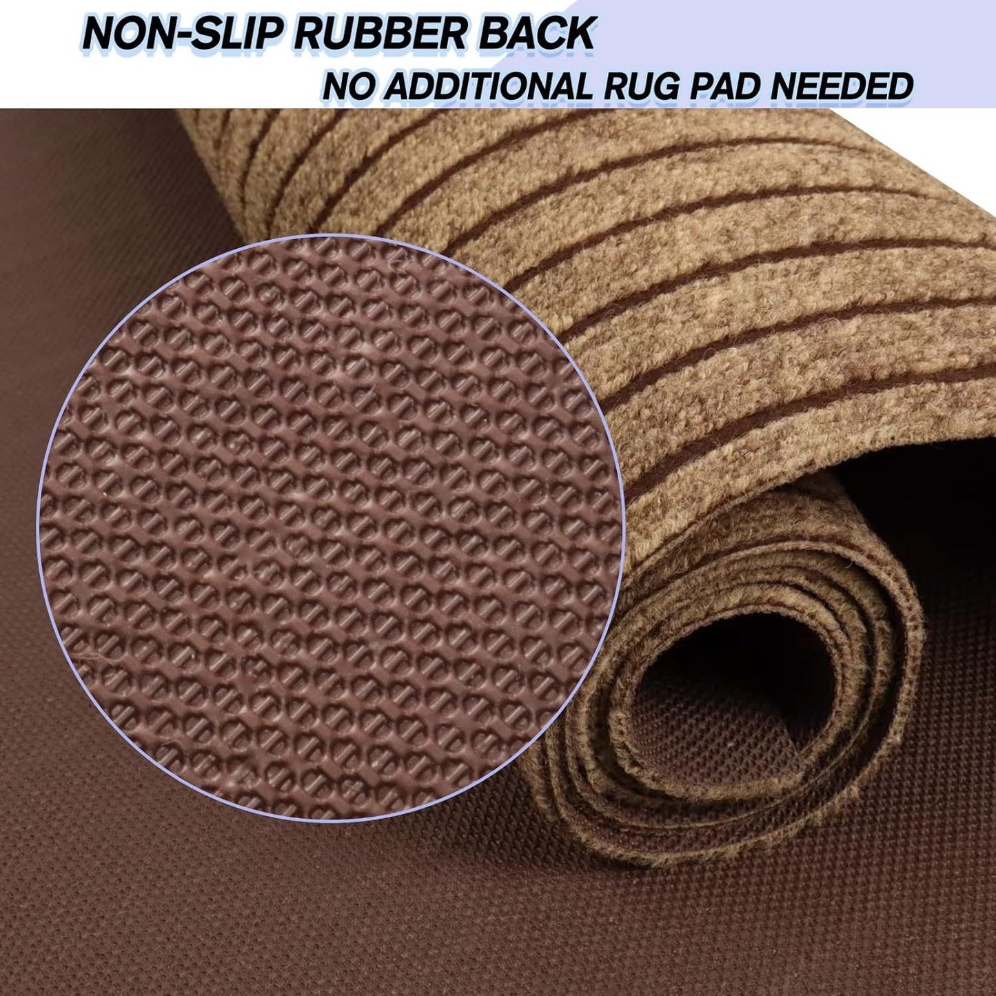 Custom Size Backed Non-Slip Area Rugs Runner, Easy Clean, Waterproof Runner Rugs for Hallway Entryway, Kitchen, Laundry, 3FT x 81FT, Brown Stripe
