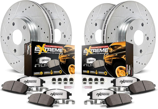 Power Stop Front and Rear Brake Kit For 2008 2009 2010 2011 Lexus LX570 2013 2014 2015 Lexus LX570 - Truck & Tow Carbon Fiber Ceramic Brake Pads & Drilled and Slotted Rotors Replacement, K4117-36