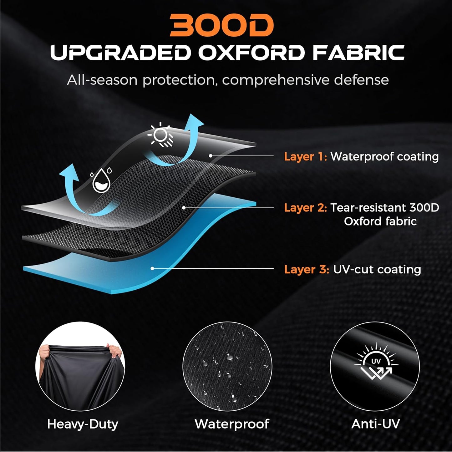 Motorcycle Cover Waterproof Outdoor, 300D Heavy Duty, UV & Rain Resistant, Windproof with 3 Buckles, Fits Most Motorcycles, Cruisers, Sportbikes, Dirt Bikes, Scooters up to 112.2"- 4XL Size