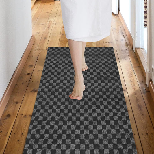 Custom Size Backed Non-Slip Area Rugs Runner, Easy Clean, Waterproof Runner Rugs for Hallway Entryway, Kitchen, Laundry, 4FT x 68FT, Gray Checkered