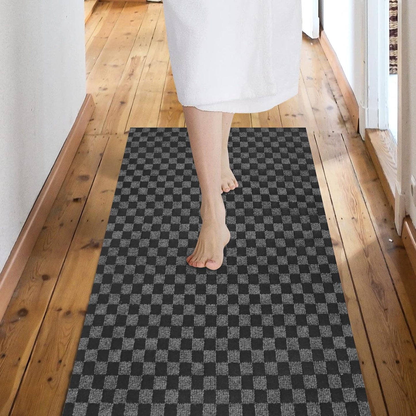 Custom Size Backed Non-Slip Area Rugs Runner, Easy Clean, Waterproof Runner Rugs for Hallway Entryway, Kitchen, Laundry, 3FT x 39FT, Gray Checkered