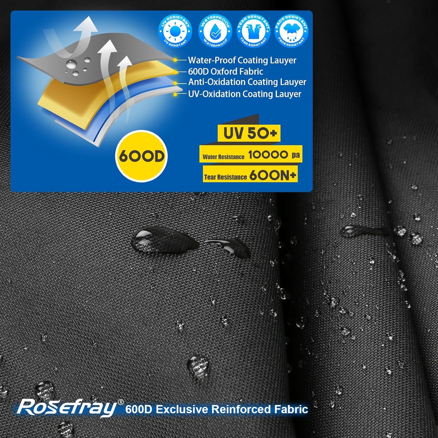 Rosefray Trike Cover,Motorcycle Cover Heavy Duty 600D Waterproof forTrike Models Harley Davidson freewheeler, Tri Glide, and CVO Version, Trike Goldwing, Chidftain, Challenger, Elite Storage, Gray