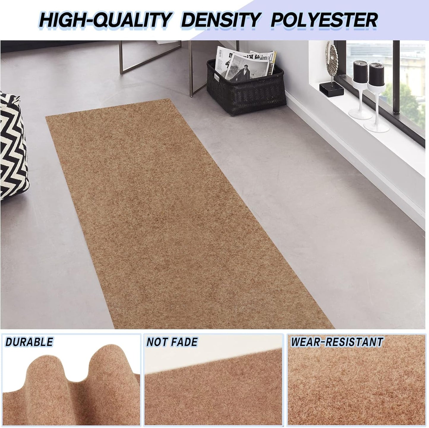 Custom Size Backed Non-Slip Area Rugs Runner, Easy Clean, Waterproof Runner Rugs for Hallway Entryway, Kitchen, Laundry, 2FT x 31FT, Beige