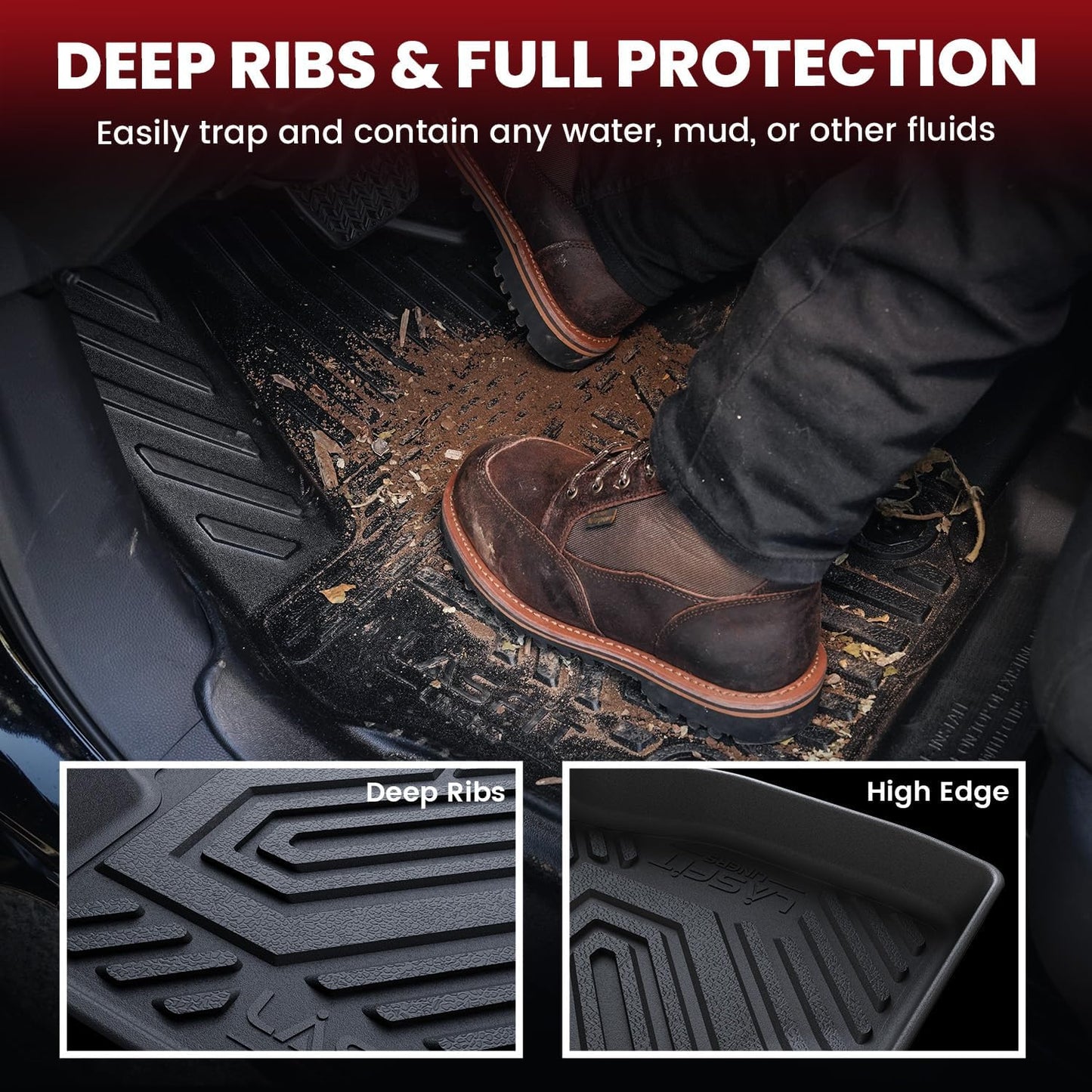 LASFIT Floor Mats & Backrest Mats & Cargo Mats for Volkswagen VW Atlas 2020-2025 (Only for 7 Passenger Bench Seating), All Weather TPE Custom Fit Floor Liners for VW Atlas Full Set Car Mats, Black