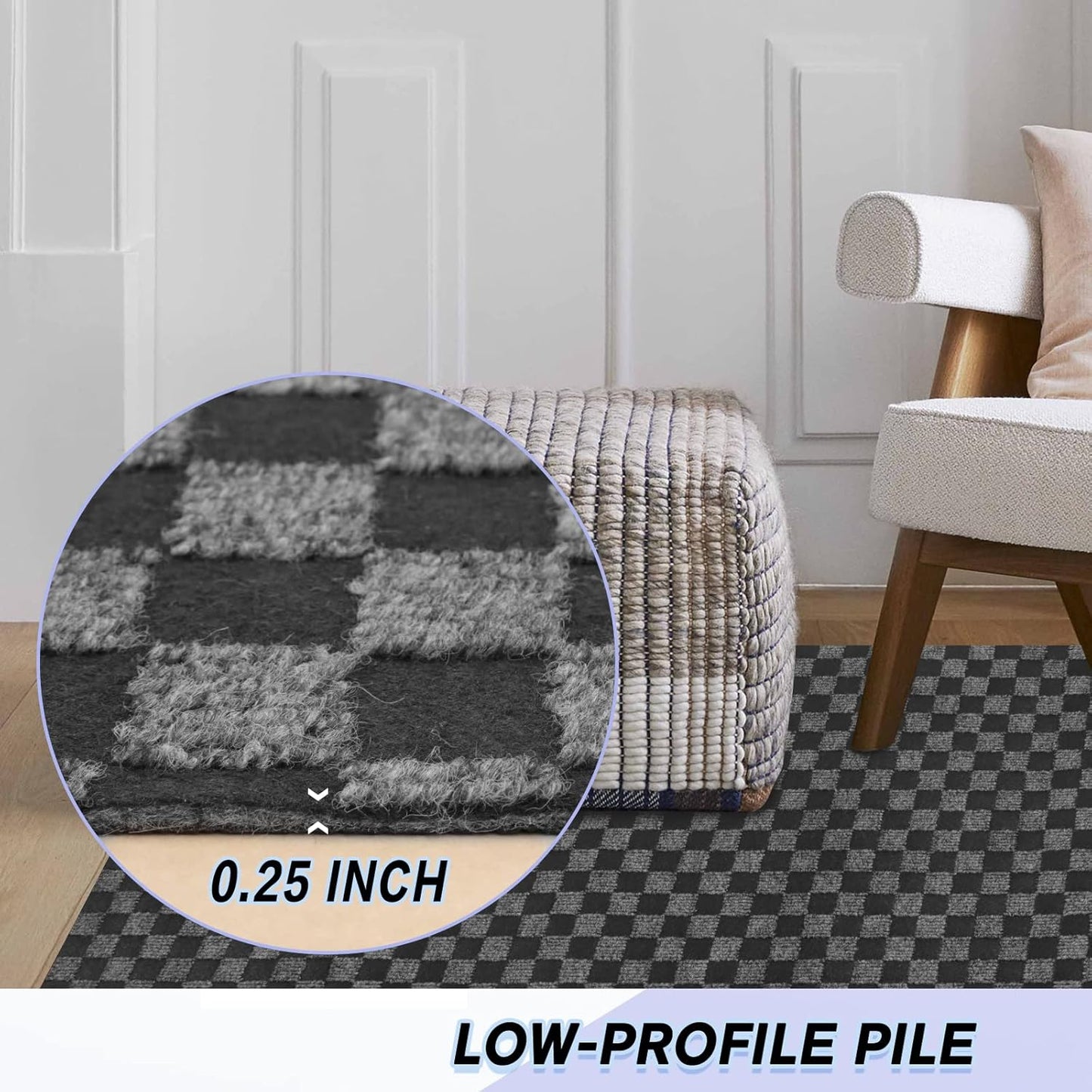 Custom Size Backed Non-Slip Area Rugs Runner, Easy Clean, Waterproof Runner Rugs for Hallway Entryway, Kitchen, Laundry, 3FT x 36FT, Gray Checkered