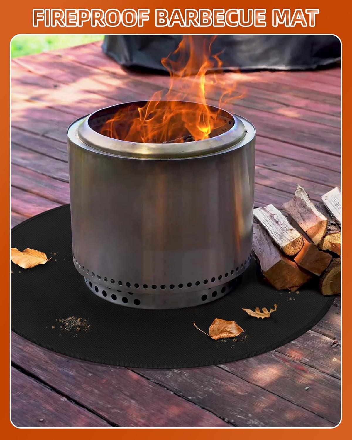 Round BBQ Grill Mat, 36 inches Double-Sided Fireproof Pad for Indoor Outdoor Grilling 4-Layer Oil-Proof Waterproof Protector for Deck Patio