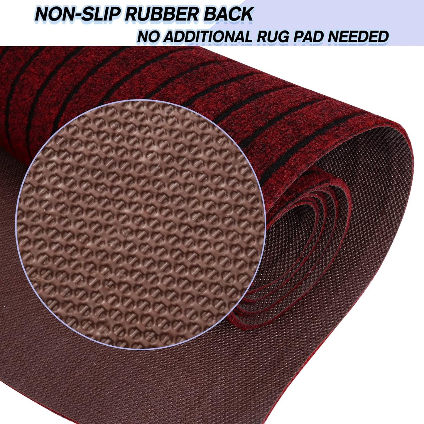 Custom Size Backed Non-Slip Area Rugs Runner, Easy Clean, Waterproof Runner Rugs for Hallway Entryway, Kitchen, Laundry, 3FT x 76FT, Red Stripe