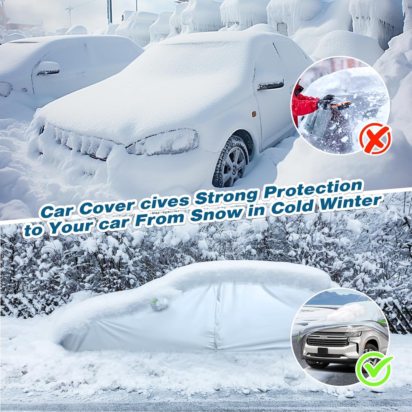TUCAREST 6-Layers Premium Full Car Cover Hard Shell Zipper Design Waterproof All Weather Weatherproof UV Sun Protection Snow Dust Storm Resistant Outdoor with Straps (Fit for Sedan 178"- 189")
