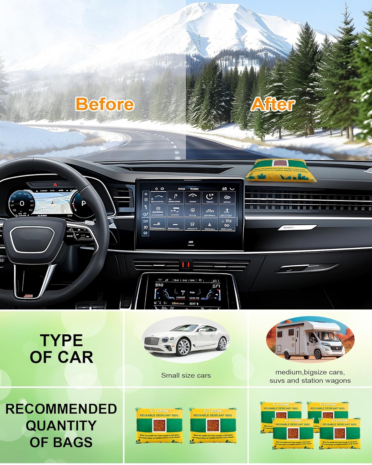 Rechargeable Desiccant Pack 2 x 500g, Moisture Absorber with Transparent Indicator Window, Silica Gel Desiccant Dehumidifier for Closet, Basement, Gun Safe, RV,Garage & Storage