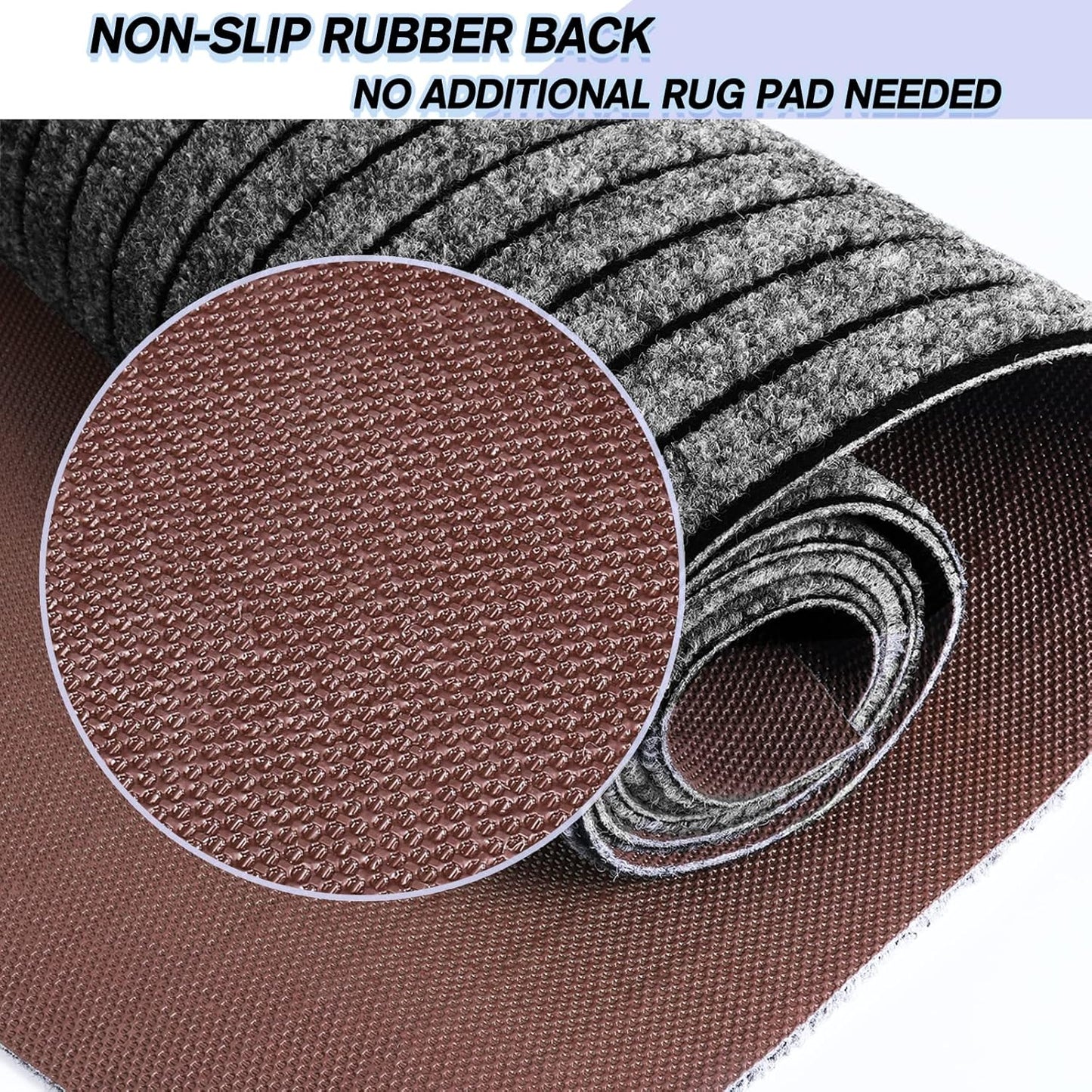 Custom Size Backed Non-Slip Area Rugs Runner, Easy Clean, Waterproof Runner Rugs for Hallway Entryway, Kitchen, Laundry, 3FT x 63FT, Gray Stripe