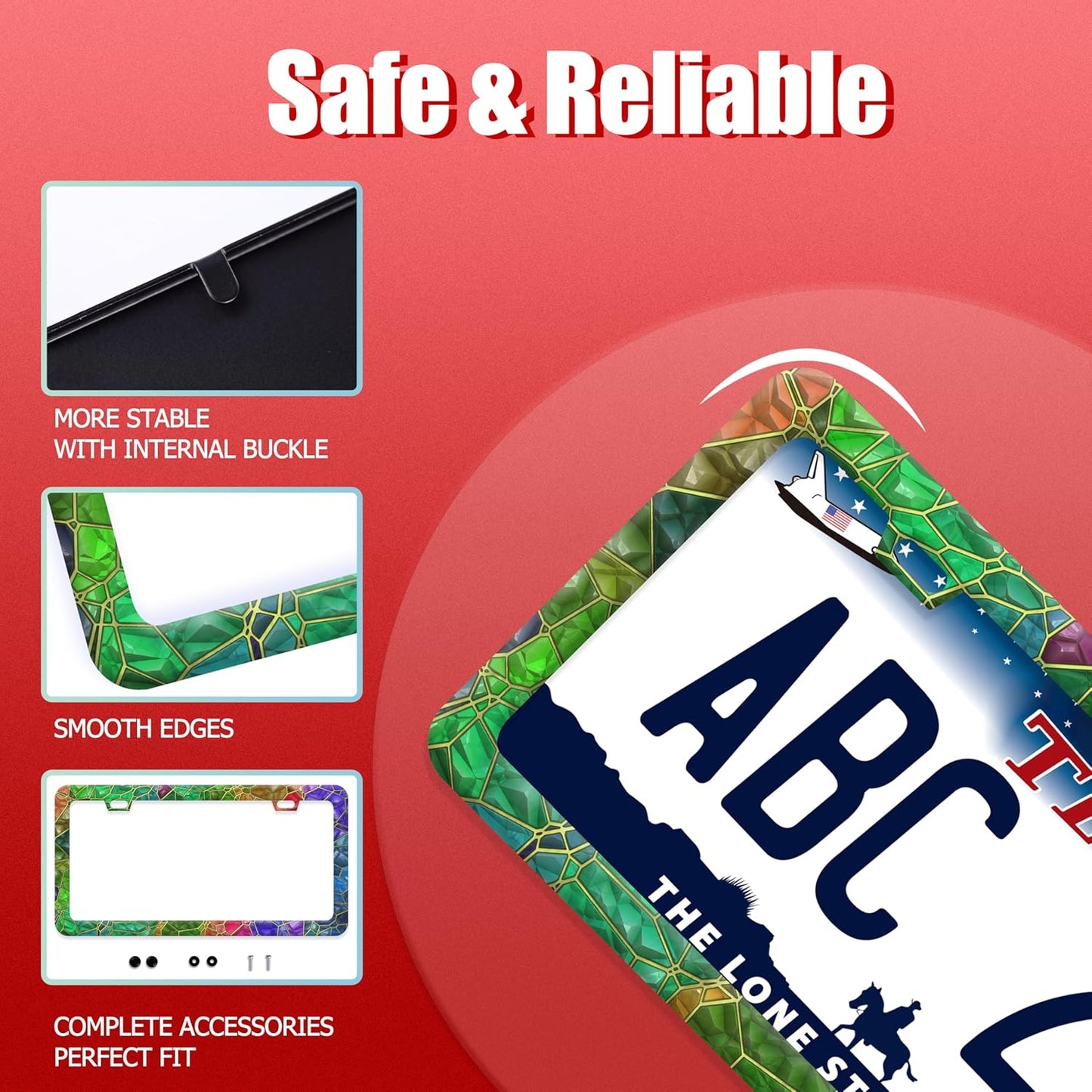 Colored Gemstone Patterns License Plate Frame Funny License Plate Frames Stainless Steel Accessories Cars Decor with 2 Holes and Screws Fits Standard Us Ca Vehicles License Plate Holder 12.2 X 6 Inch