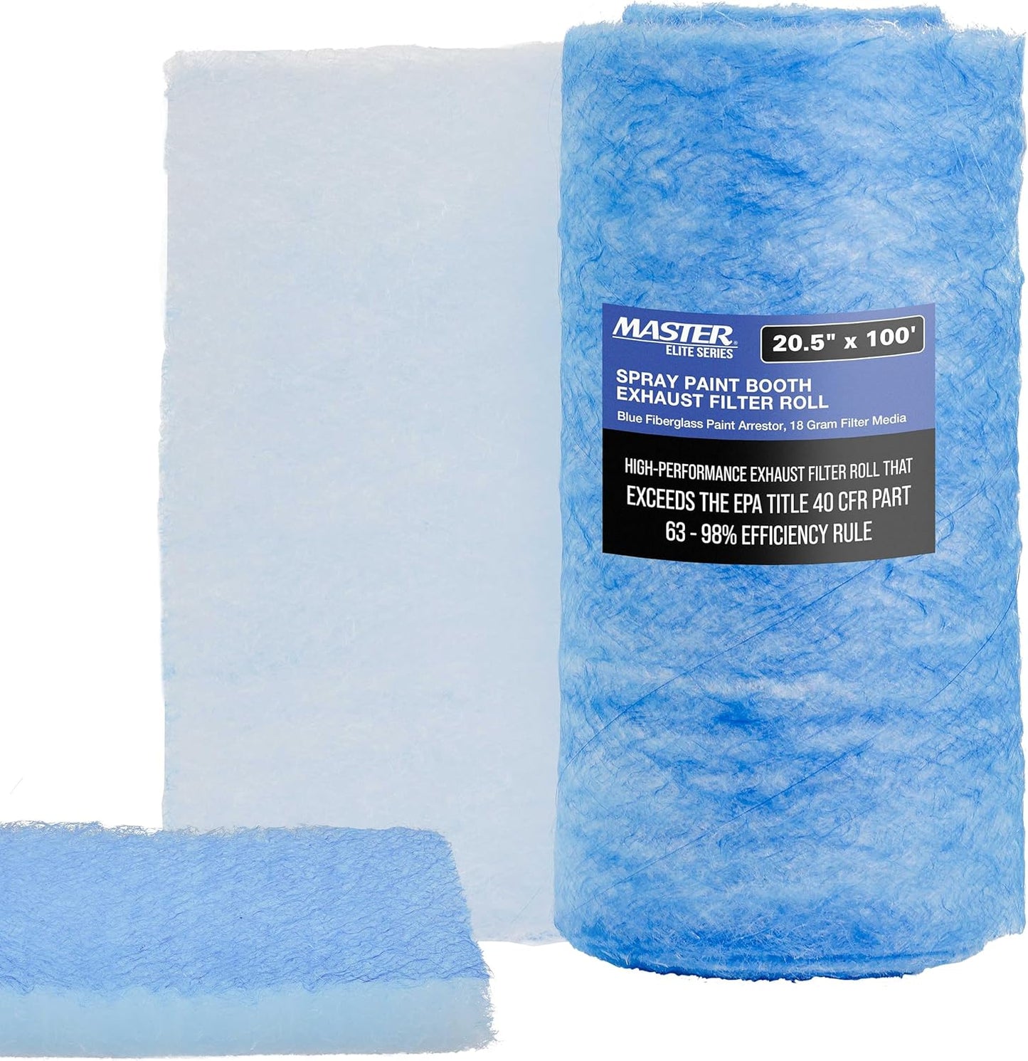 Master Elite Premium Paint Spray Booth Exhaust Filter Roll, 20.5" x 100' - 18 Gram Heavy-Duty Fiberglass Paint Arrestor - Captures Traps Overspray Paint Particles in Auto Car Autobody Refinish Booths
