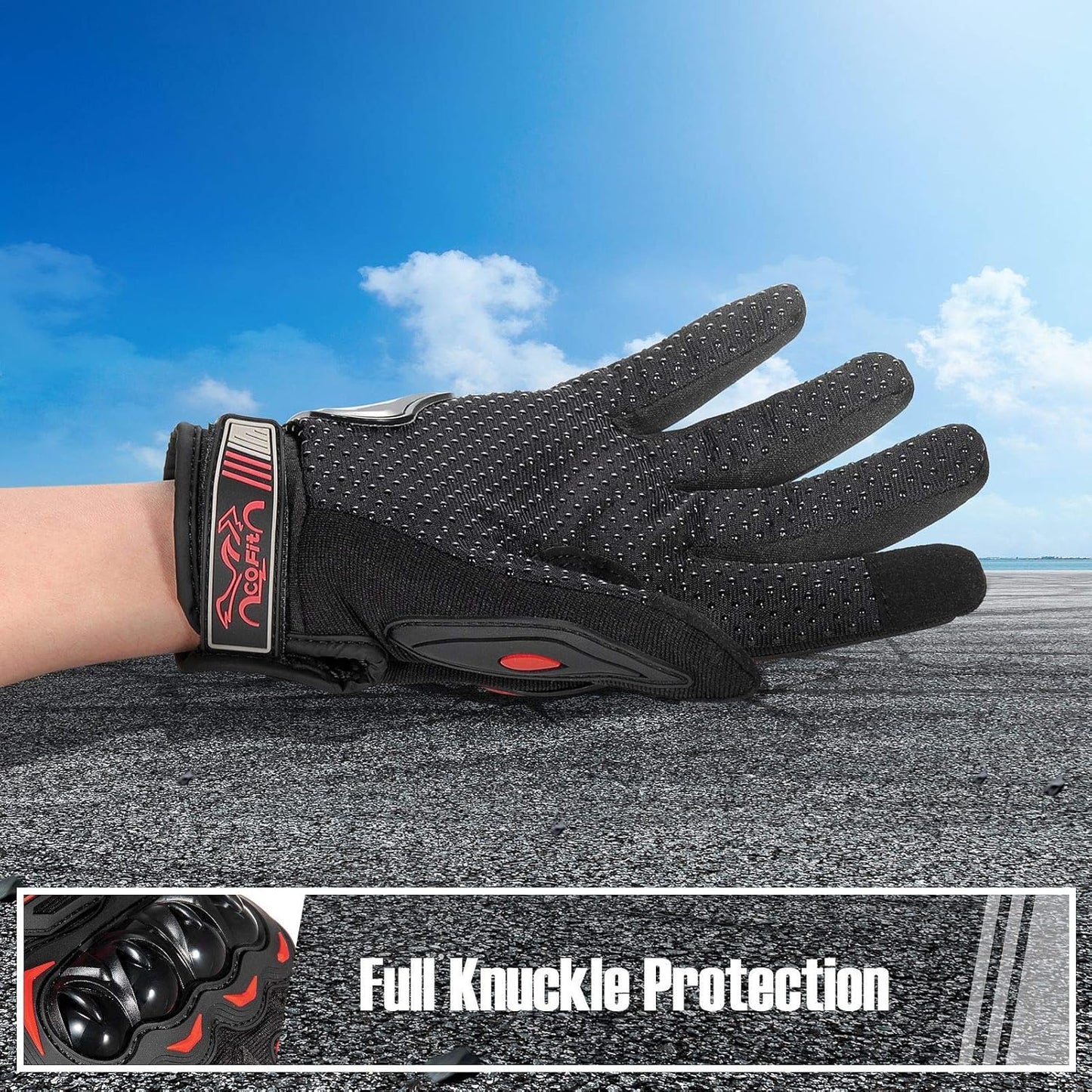 COFIT Motorcycle Gloves Breathable, Touchscreen Motorbike Gloves Anti-Slip with Good Grip Hard Knuckles Protection for Men Women Motocross, BMX ATV MTB Cycling, Road Racing - Red L