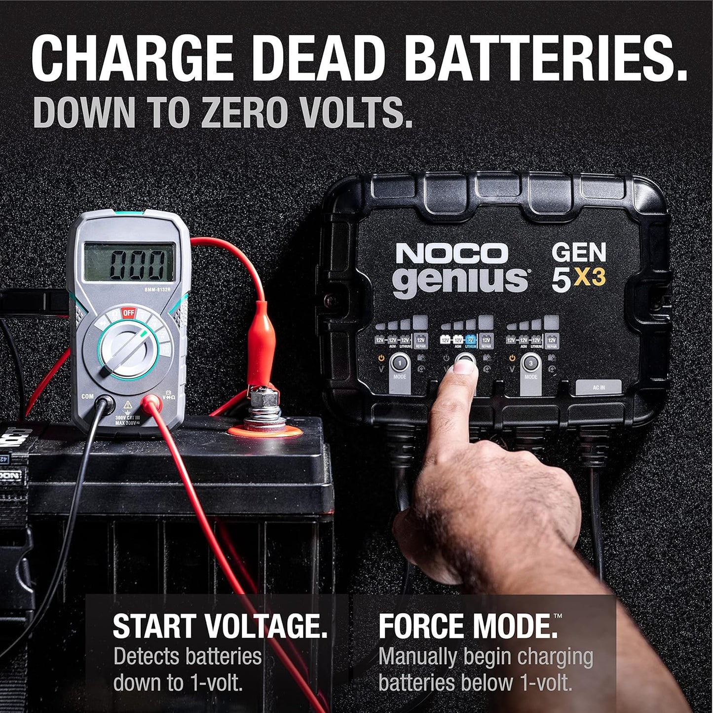 NOCO Genius GEN5X3: 3-Bank, 15A Onboard Battery Charger - 5A Per Bank, 12V Waterproof Marine Charger with Overcharge Protection & Temperature Compensation – for Lead-Acid & Lithium Batteries